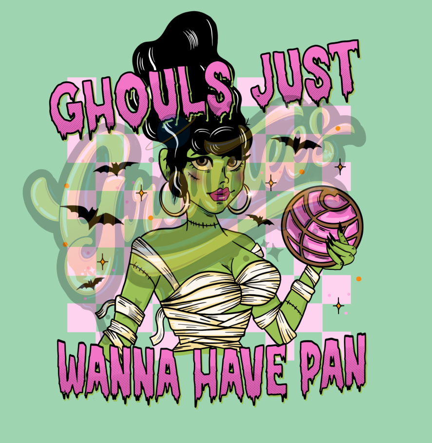 Ghouls Just Wanna Have Pan with Checkered Background PNG, Concha Clipart, Hot Ghoul Clipart for DTF or Shirt Printing, PNG Only!