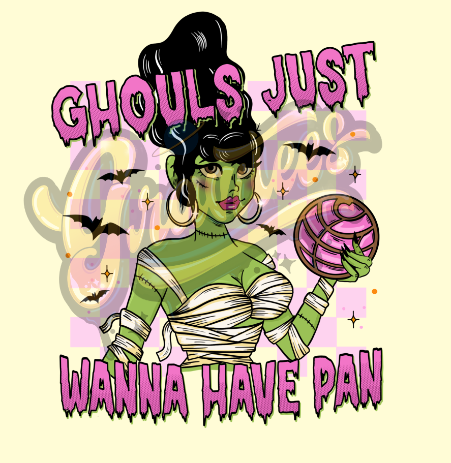 Ghouls Just Wanna Have Pan with Checkered Background PNG, Concha Clipart, Hot Ghoul Clipart for DTF or Shirt Printing, PNG Only!