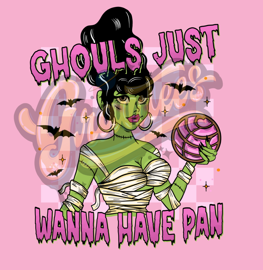 Ghouls Just Wanna Have Pan with Checkered Background PNG, Concha Clipart, Hot Ghoul Clipart for DTF or Shirt Printing, PNG Only!