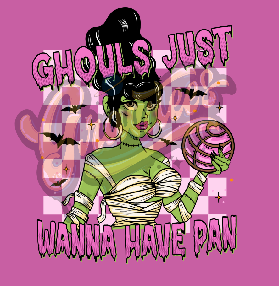 Ghouls Just Wanna Have Pan with Checkered Background PNG, Concha Clipart, Hot Ghoul Clipart for DTF or Shirt Printing, PNG Only!