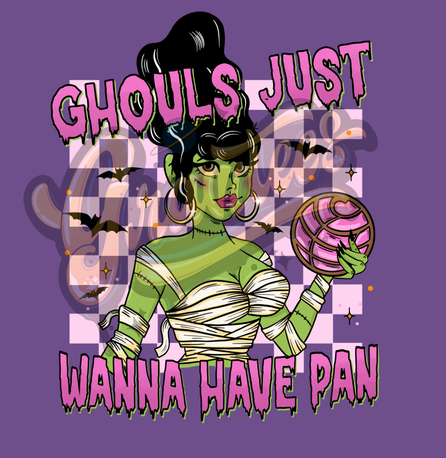 Ghouls Just Wanna Have Pan with Checkered Background PNG, Concha Clipart, Hot Ghoul Clipart for DTF or Shirt Printing, PNG Only!