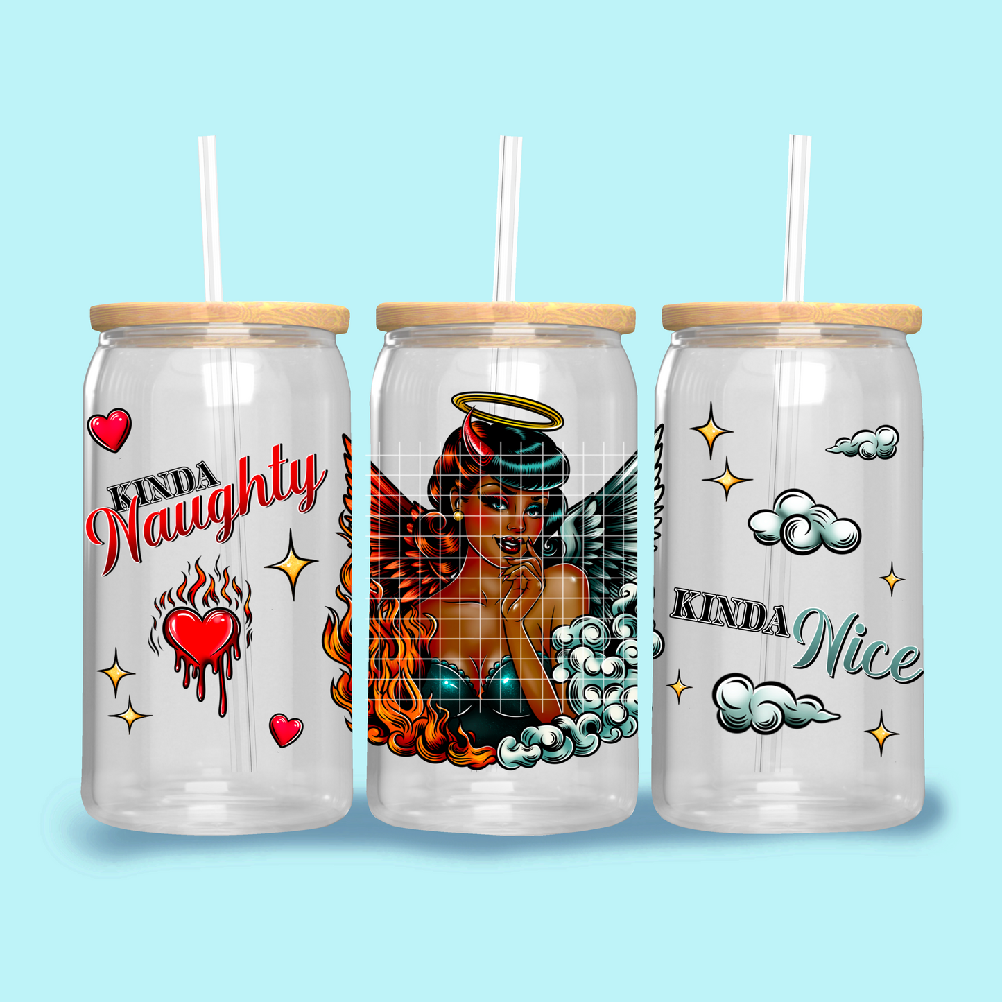 Kinda Naughty Kinda Nice Libbey Template Design Png, Angel Clipart, Trendy Girl Clipart, Clipart for DTF or Shirt Printing, PNG Only!