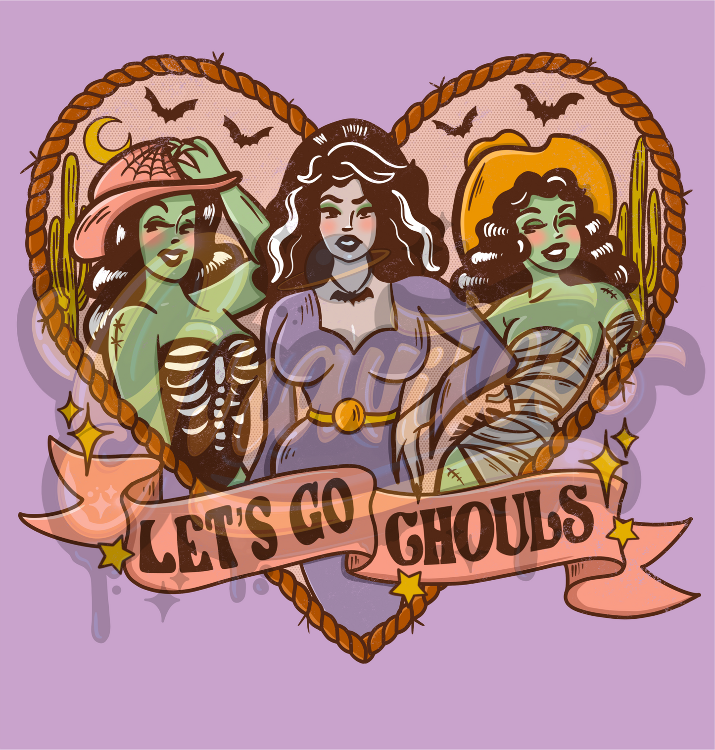Let's Go Ghouls PNG, Spooky Cowgirls Clipart for DTF or Shirt Printing, Halloween Sublimation, PNG Only! Distressed Version!