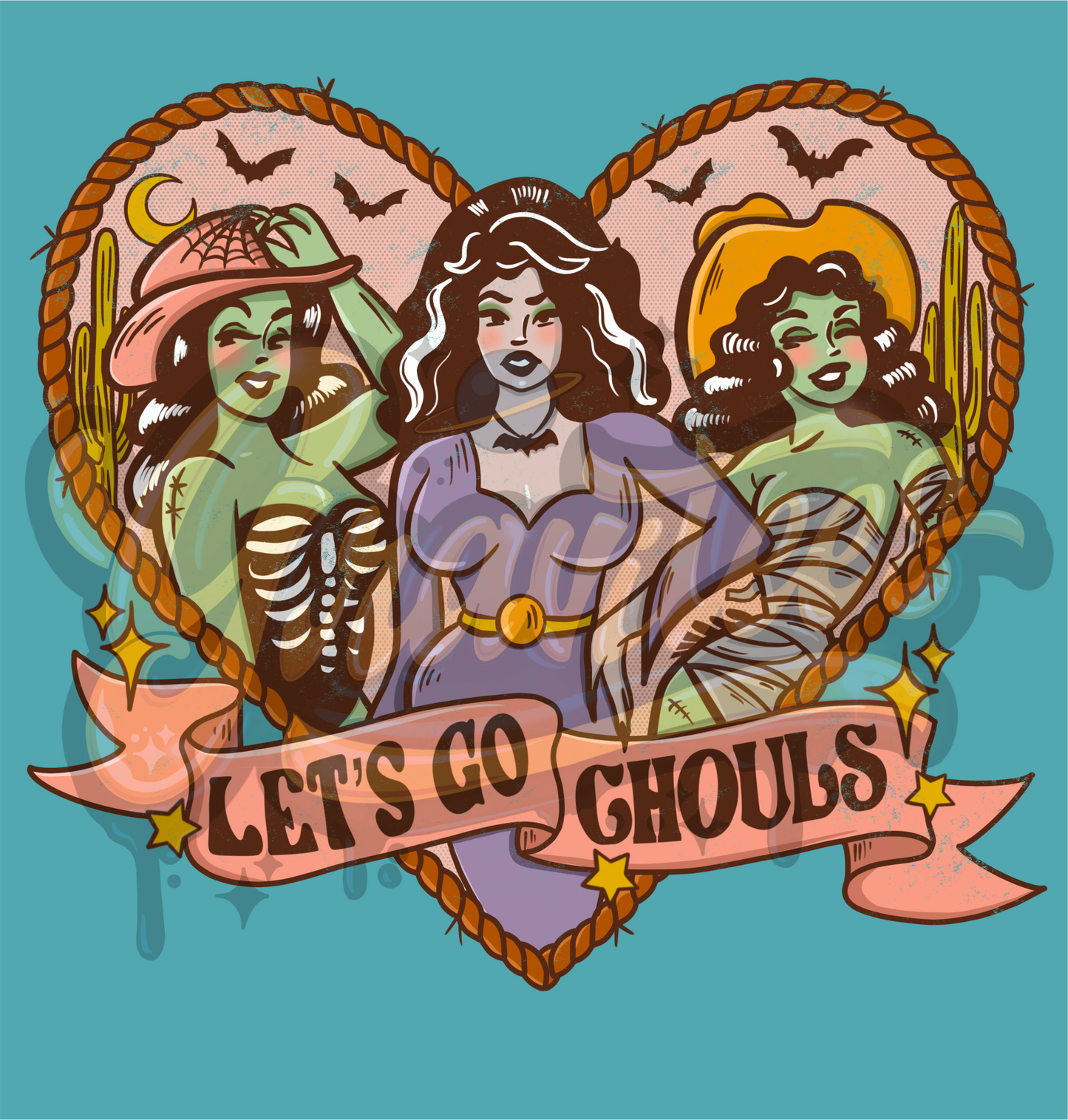 Let's Go Ghouls PNG, Spooky Cowgirls Clipart for DTF or Shirt Printing, Halloween Sublimation, PNG Only! Distressed Version!