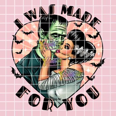 I Was Made For You Png, Frankenstein and Bride Valentine Clipart, Trendy Valentine Clipart for DTF  or Shirt Printing, PNG Only!