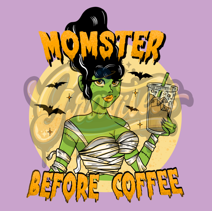 Momster Before Coffee PNG, Bride Of Frankenstein Clipart, Halloween Mama Clipart for DTF or Shirt Printing, PNG Only!