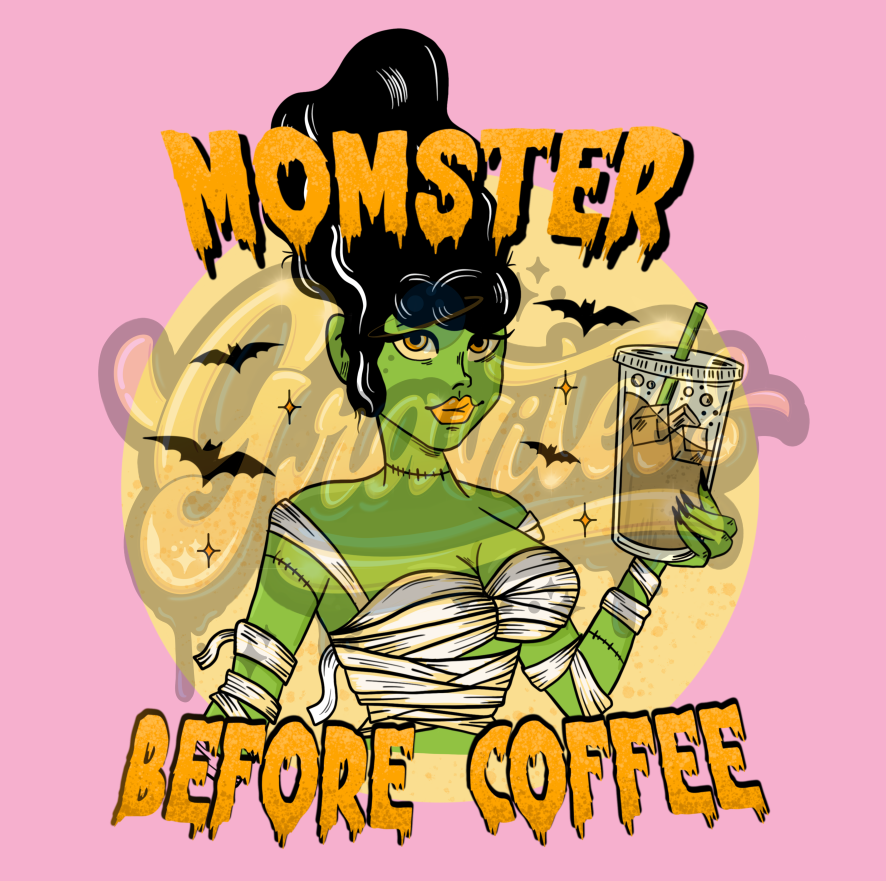 Momster Before Coffee PNG, Bride Of Frankenstein Clipart, Halloween Mama Clipart for DTF or Shirt Printing, PNG Only!