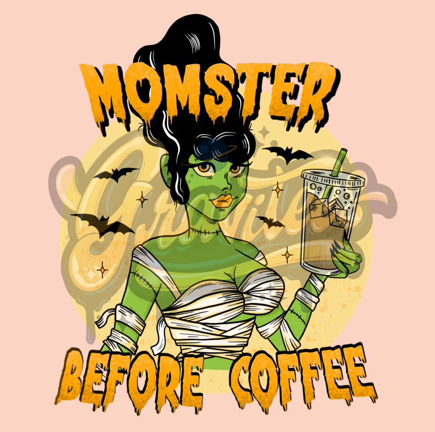 Momster Before Coffee PNG, Bride Of Frankenstein Clipart, Halloween Mama Clipart for DTF or Shirt Printing, PNG Only!