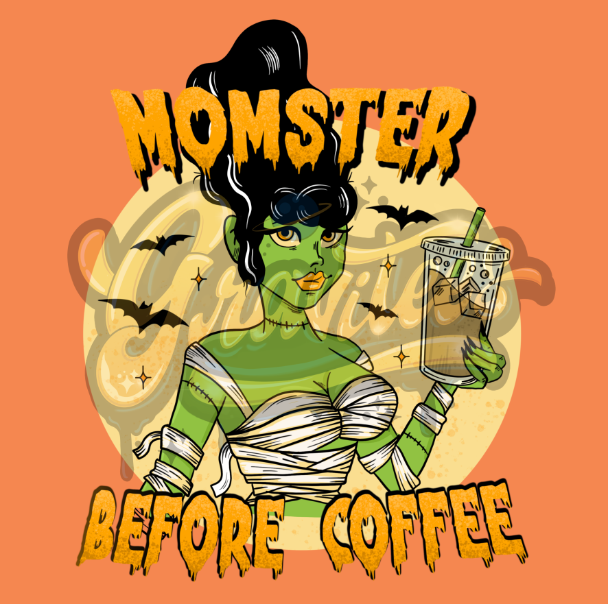 Momster Before Coffee PNG, Bride Of Frankenstein Clipart, Halloween Mama Clipart for DTF or Shirt Printing, PNG Only!