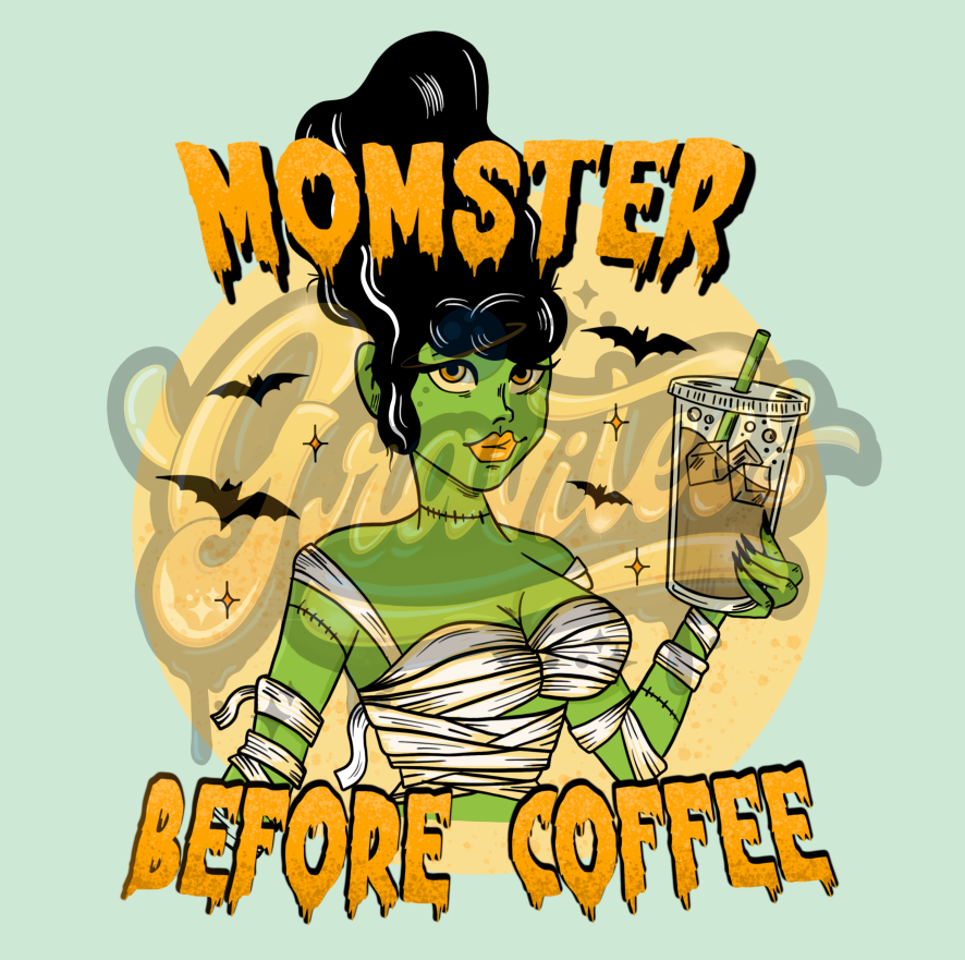 Momster Before Coffee PNG, Bride Of Frankenstein Clipart, Halloween Mama Clipart for DTF or Shirt Printing, PNG Only!