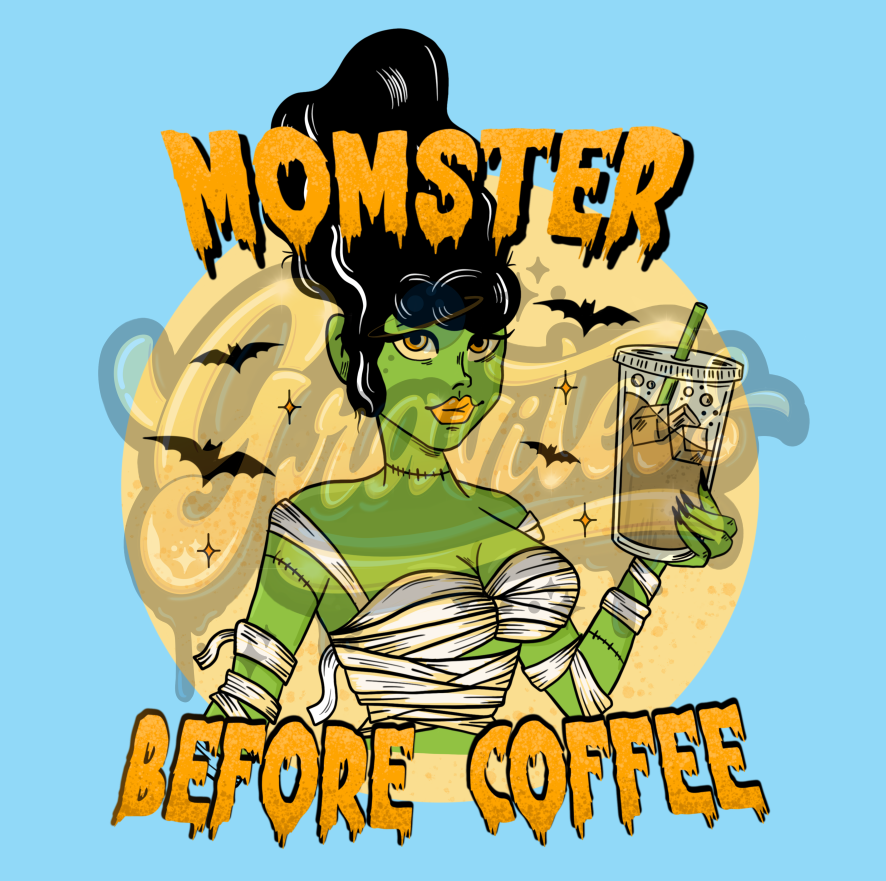 Momster Before Coffee PNG, Bride Of Frankenstein Clipart, Halloween Mama Clipart for DTF or Shirt Printing, PNG Only!