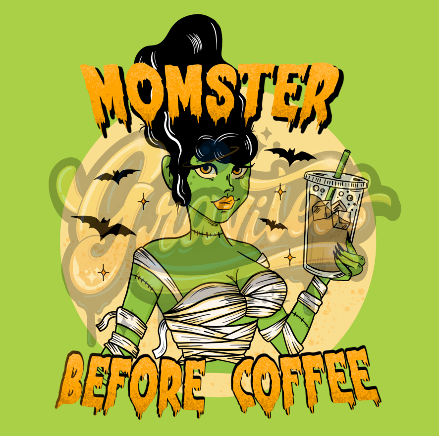 Momster Before Coffee PNG, Bride Of Frankenstein Clipart, Halloween Mama Clipart for DTF or Shirt Printing, PNG Only!
