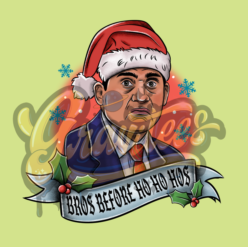 Michael Scott Bros Before Ho Ho Hos Christmas Png, With Background, The Office Christmas Clipart for DTF or Shirt Printing PNG Only!