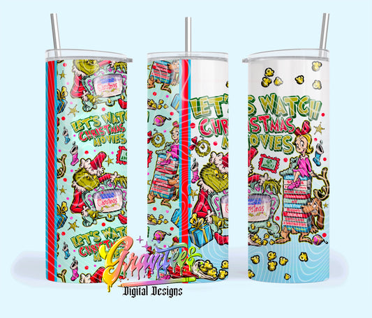LETS WATCH CHRISTMAS MOVIES 20oz Tumbler Template Design PNG,  for UVDTF or Sublimation Printing PNG Only!!