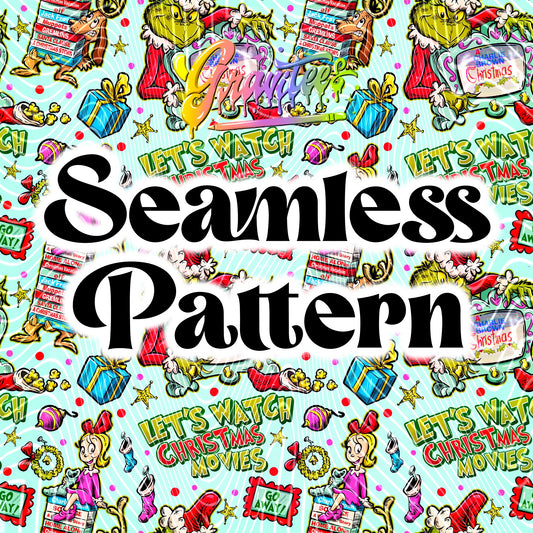 LETS WATCH CHRISTMAS MOVIES Seamless Design Png for DTF or Shirt Printing, PNG Only!