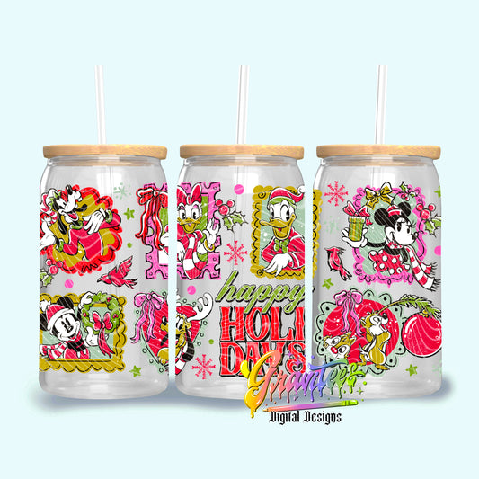 HAPPY HOLIDAYS MOUSE  16oz Tumbler Template Design PNG,  for UVDTF or Sublimation Printing PNG Only!!