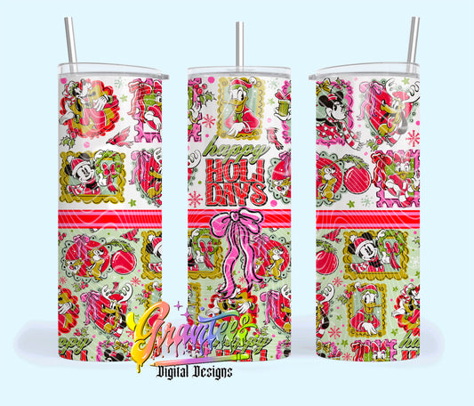 HAPPY HOLIDAYS MOUSE BOWS 20oz Tumbler Template Design PNG,  for UVDTF or Sublimation Printing PNG Only!!