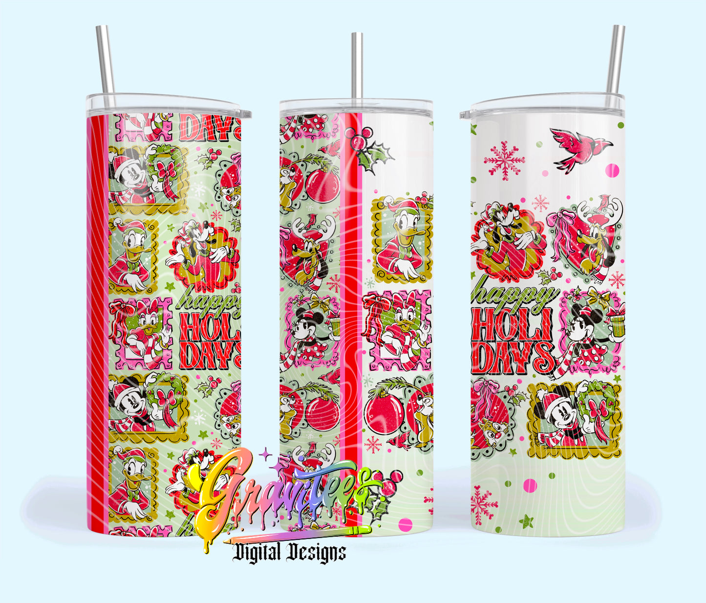 HAPPY HOLIDAYS MOUSE  20oz Tumbler Template Design PNG,  for UVDTF or Sublimation Printing PNG Only!!