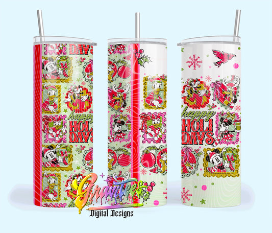 HAPPY HOLIDAYS MOUSE  20oz Tumbler Template Design PNG,  for UVDTF or Sublimation Printing PNG Only!!