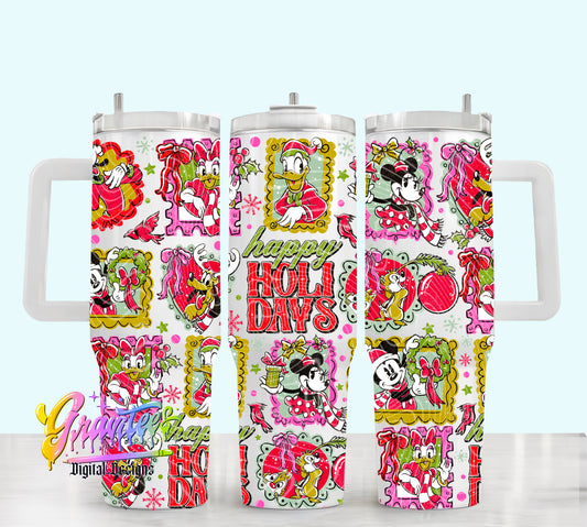 HAPPY HOLIDAYS MOUSE  40oz Tumbler Template Design PNG,  for UVDTF or Sublimation Printing PNG Only!!