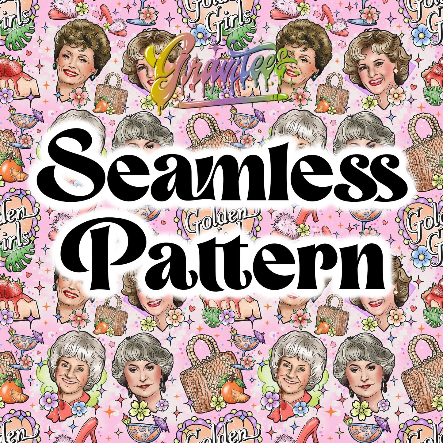 Girls Tattoo Flash Png Seamless Pattern Clipart, TV Show Clipart for DTF or Shirt Printing, PNG Only!