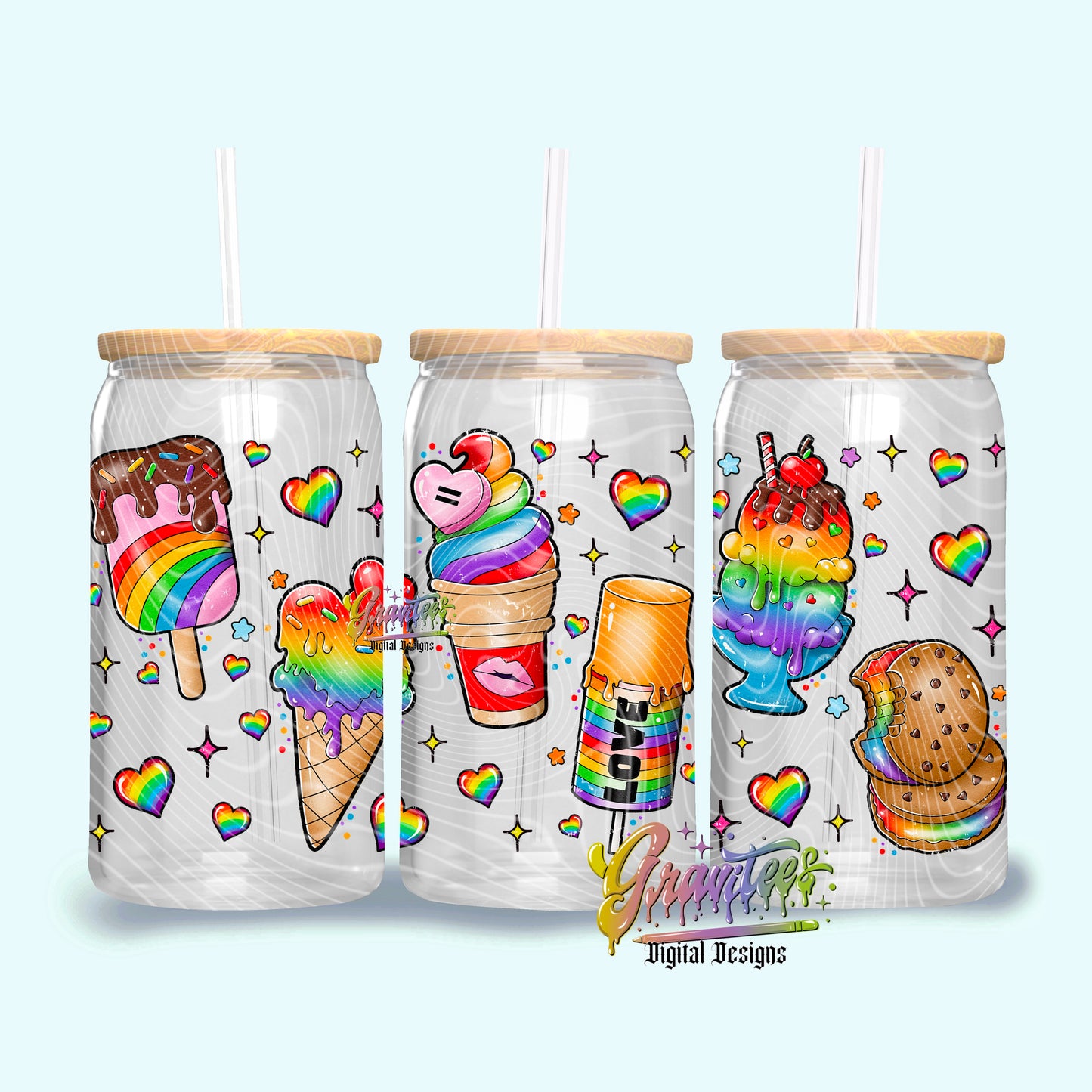 Pride Ice Creams Libbey Design Png, Rainbow Pride Clipart for UVDTF or Sublimation Printing, PNG Only!