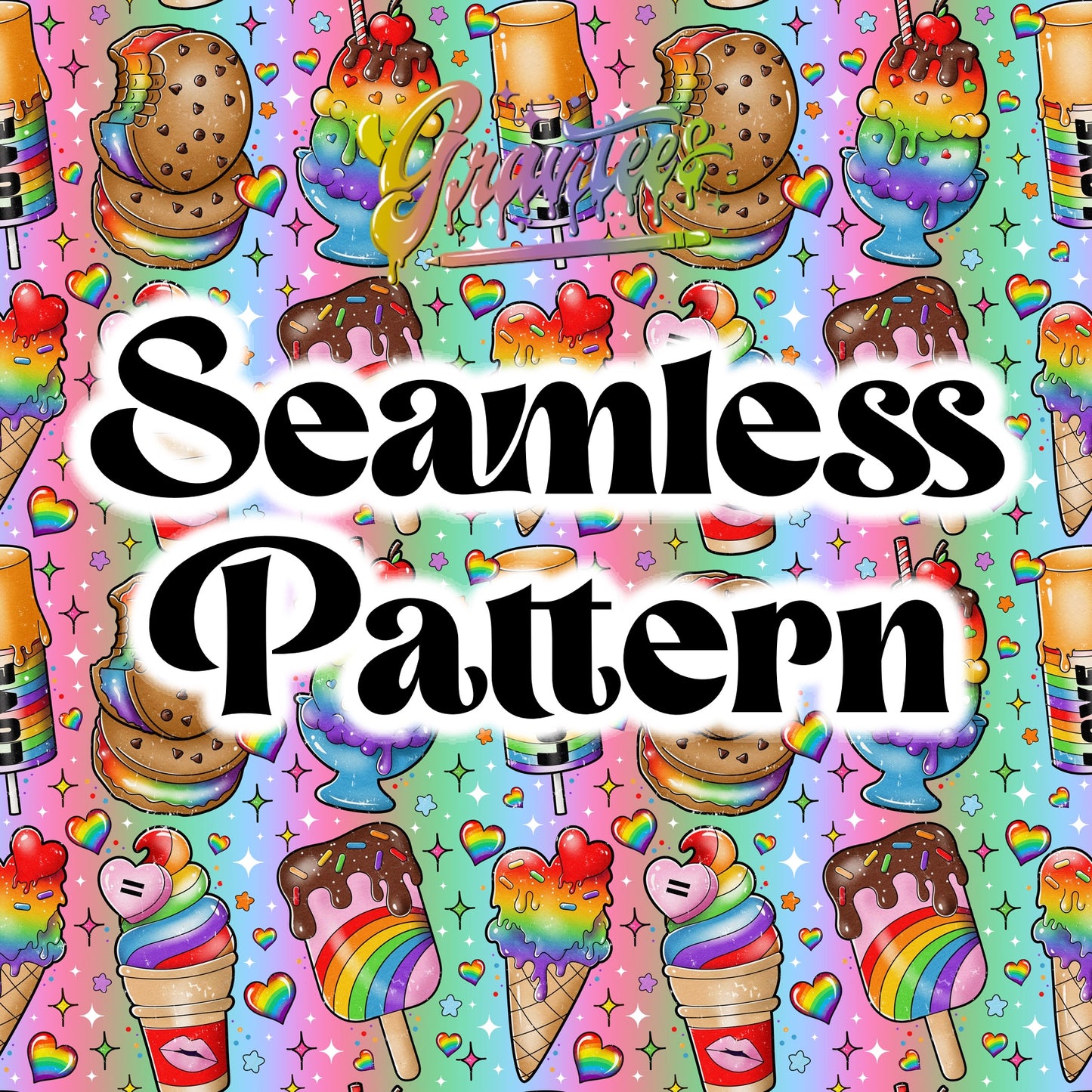 Pride Ice Creams Seamless Pattern Png Clipart, Rainbow Pride Clipart for DTF or Shirt Printing, PNG Only!