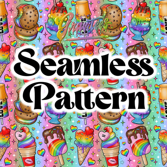 Pride Ice Creams Seamless Pattern Png Clipart, Rainbow Pride Clipart for DTF or Shirt Printing, PNG Only!
