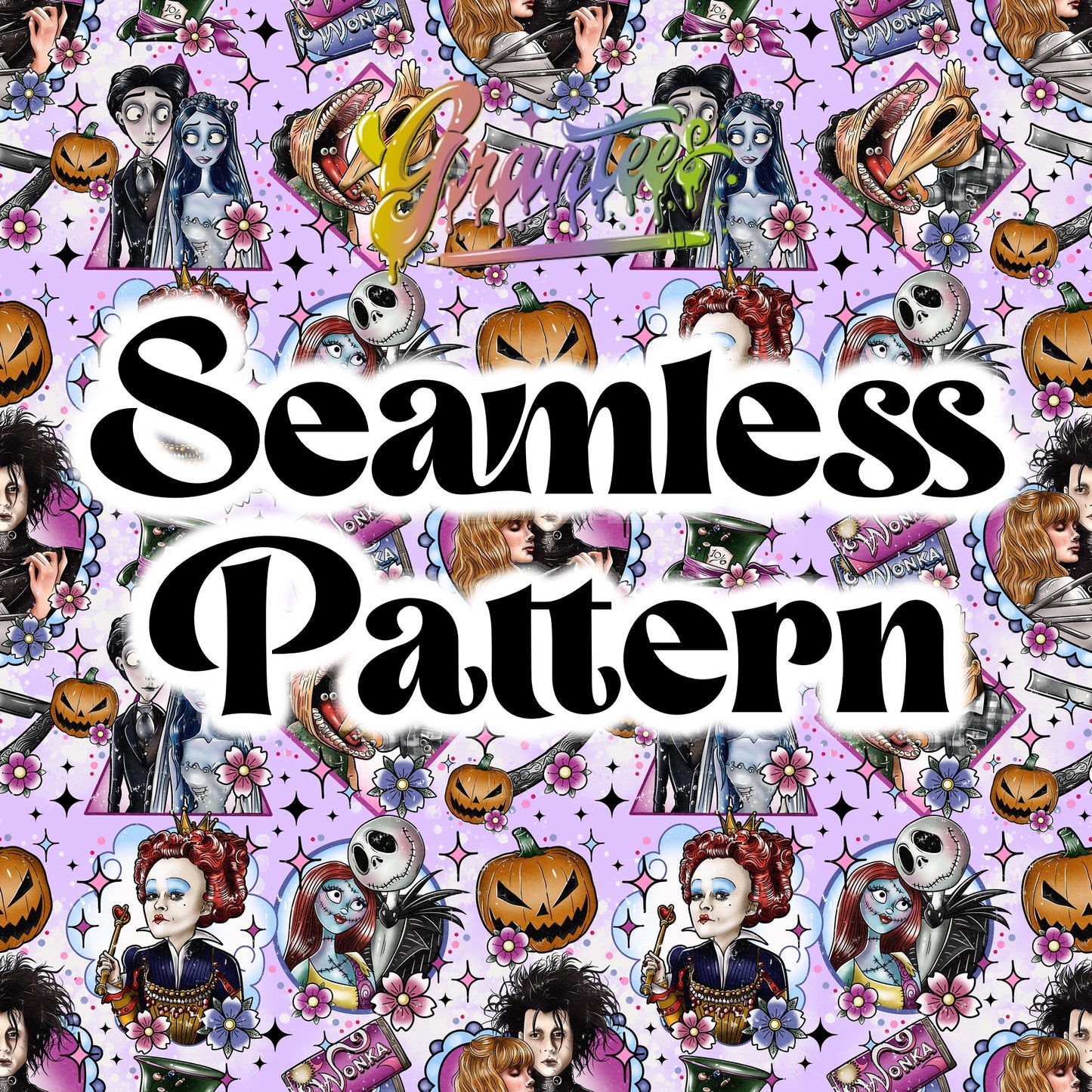 Spooky Collage Seamless PNG, Halloween  Clipart for DTF or Shirt Printing PNG Only!