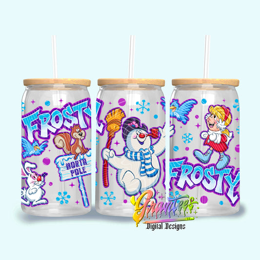 Jolly Snowman 16oz Tumbler Template Design PNG,  for UVDTF or Sublimation Printing PNG Only!!