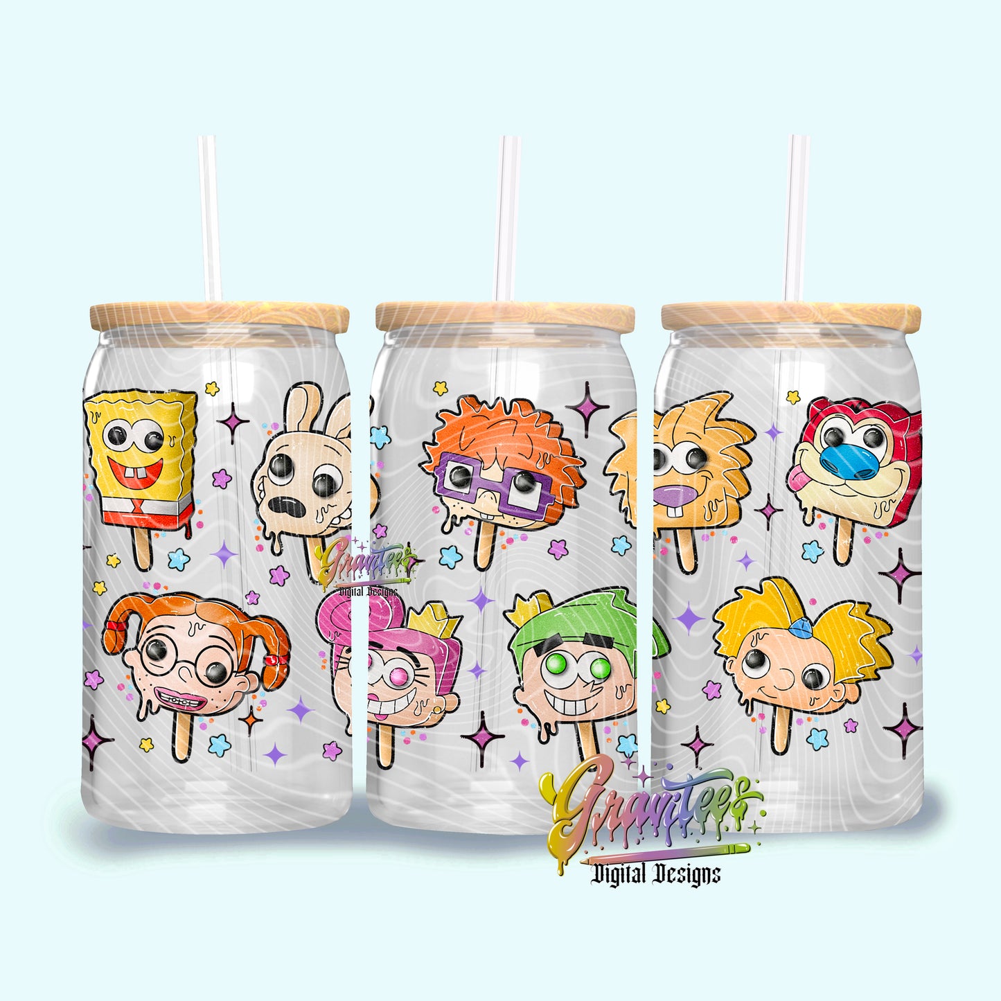 90’s Cartoon Pops  Libbey Template PNG, Retro  Clipart for UVDTF or Sublimation Printing PNG Only!