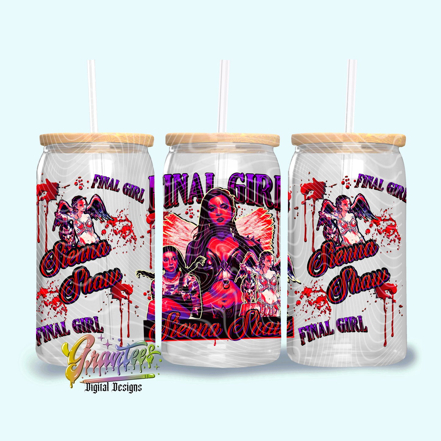 Final Girl Design 16oz Tumbler Template Design PNG,  for UVDTF or Sublimation Printing PNG Only!!