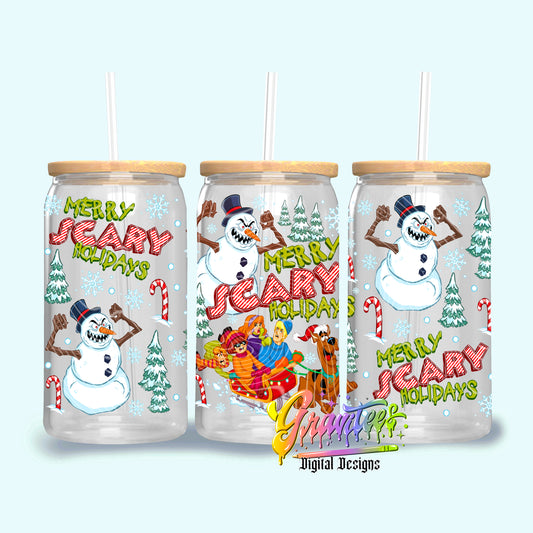 Merry Scary Christmas 16oz Tumbler Template Design PNG,  for UVDTF or Sublimation Printing PNG Only!!