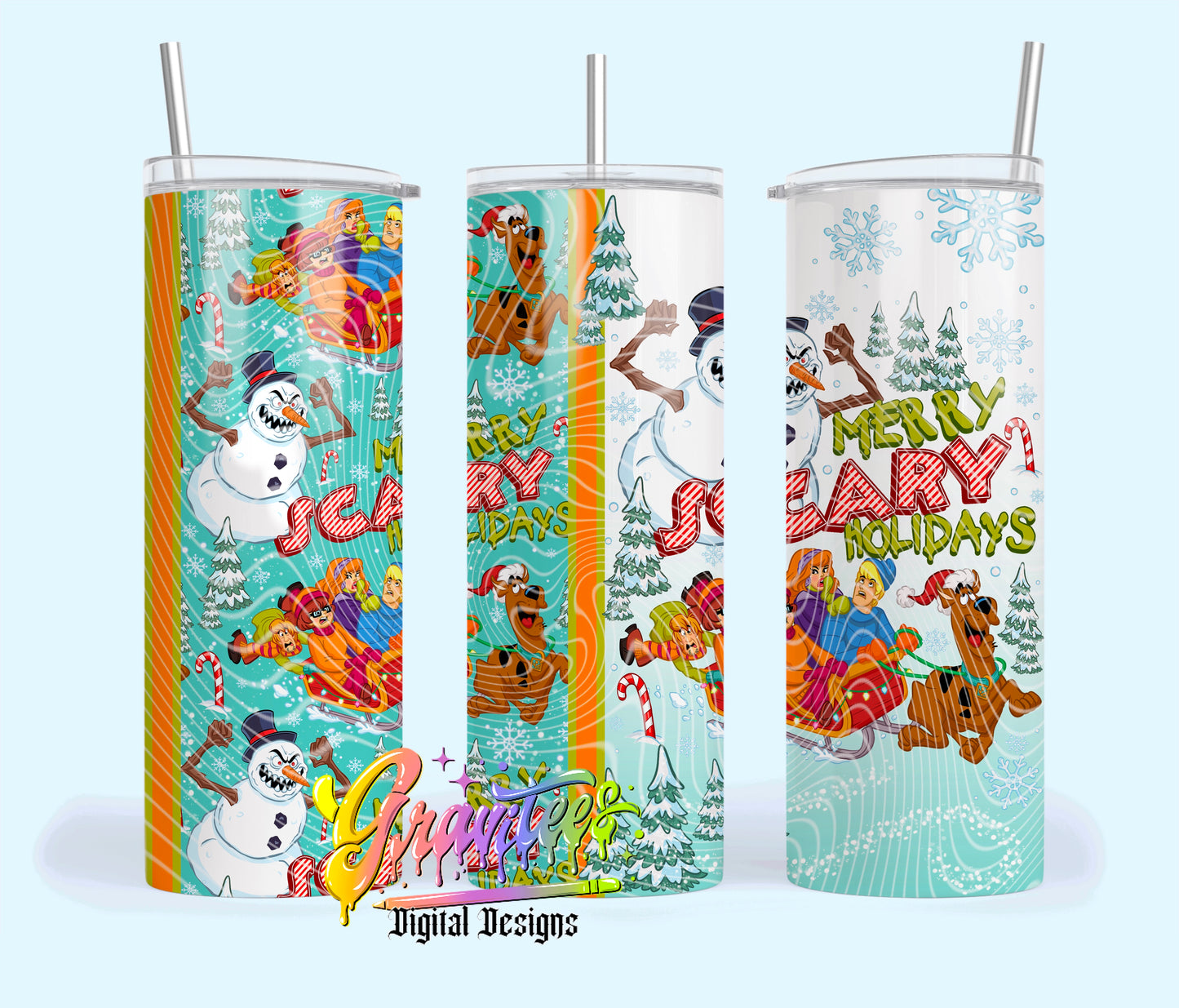Merry Scary Christmas 20oz Tumbler Template Design PNG,  for UVDTF or Sublimation Printing PNG Only!!