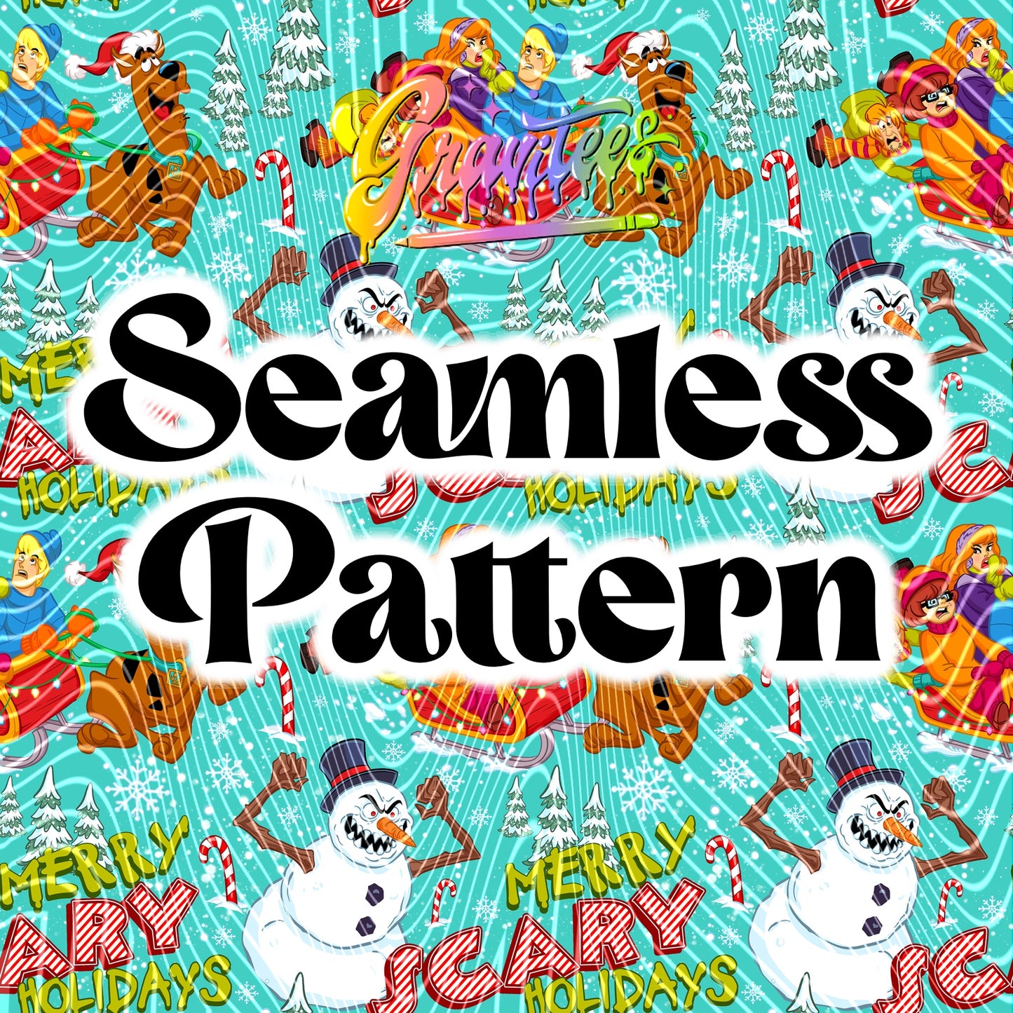 Merry Scary Holidays Seamless Design Png for DTF or Shirt Printing, PNG Only!