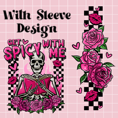 Get Spicy With Me with Sleeve Png, Valentine Book Lover Clipart, Trendy Valentine Clipart for DTF or Shirt Printing, PNG Only!