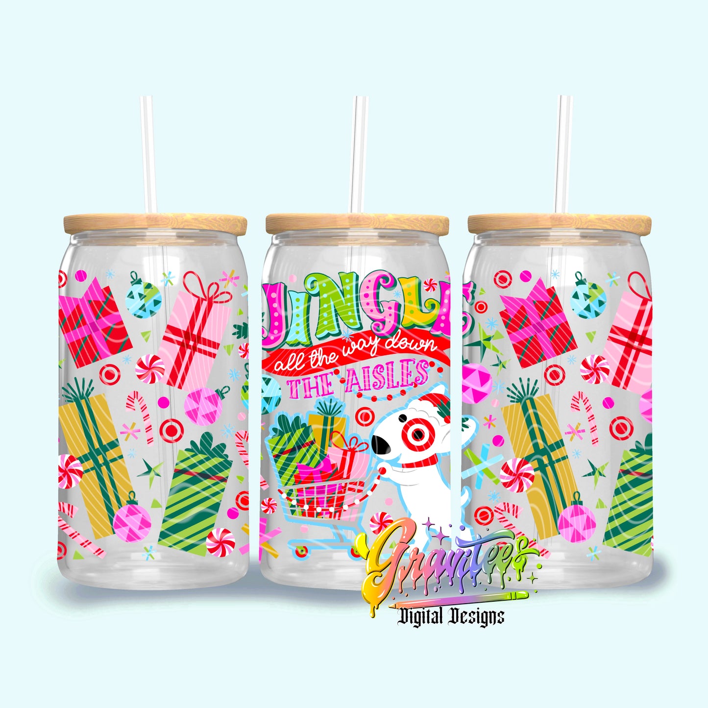 Jingle All The Way Dog 16oz Tumbler Template Design PNG,  for UVDTF or Sublimation Printing PNG Only!!