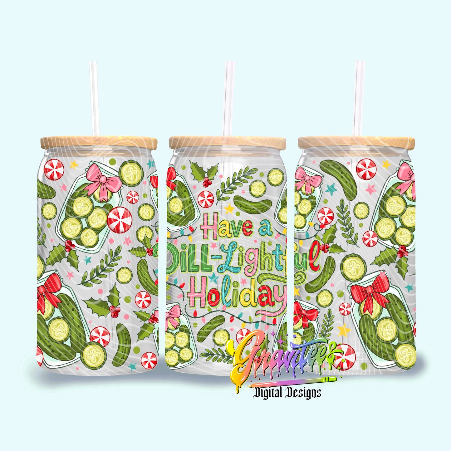 Holiday Pickles 16oz Tumbler Template Design PNG,  for UVDTF or Sublimation Printing PNG Only!!