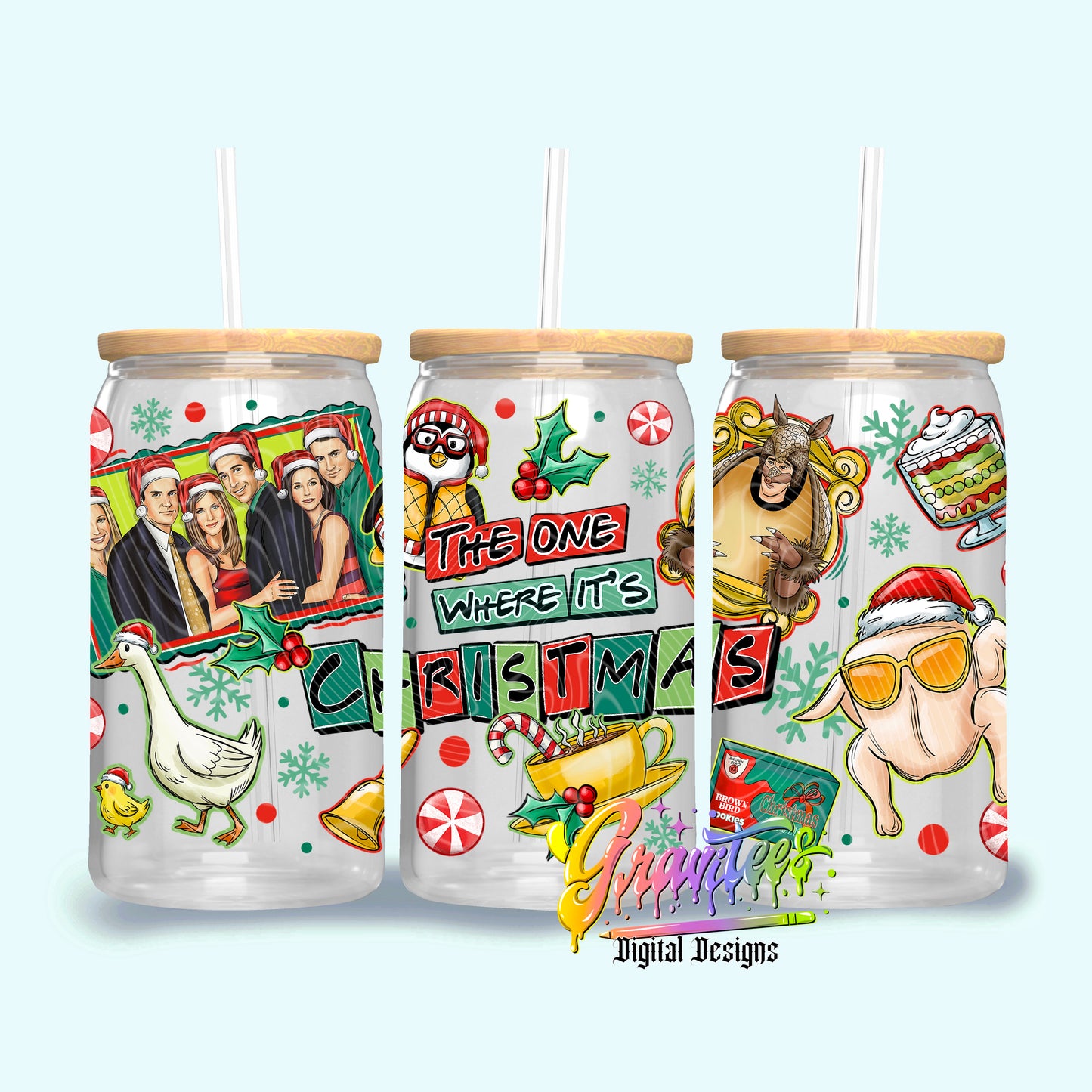Friendsmas 16oz Tumbler Template Design PNG,  for UVDTF or Sublimation Printing PNG Only!!