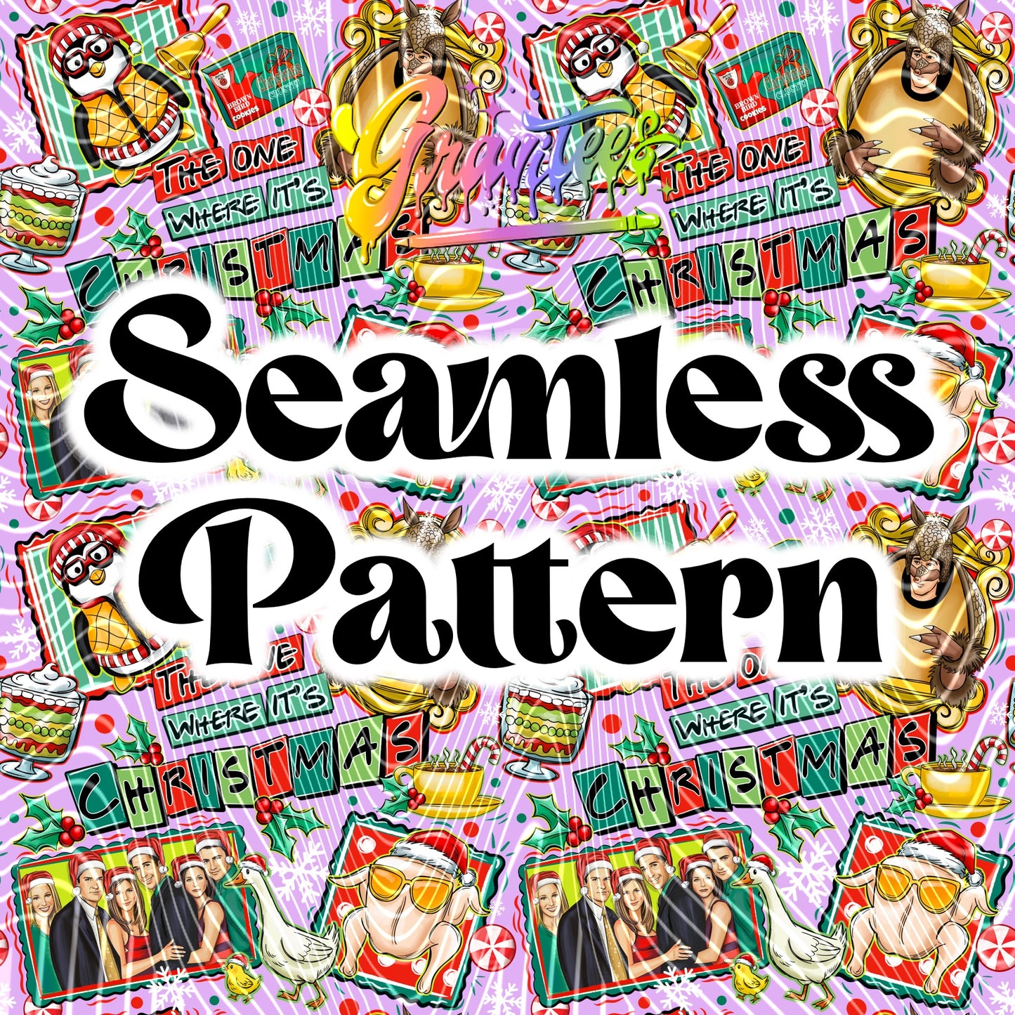 Friendsmas Seamless Design Png for DTF or Shirt Printing, PNG Only!