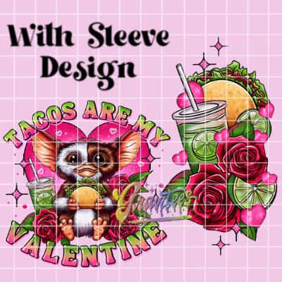 Tacos Are My Valentine with Sleeve Design Png, Taco Clipart, Trendy Valentine Clipart for DTF  or Shirt Printing, PNG Only!
