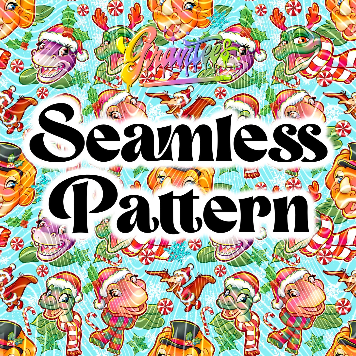 Christmas Dinosaurs Seamless Design Png for DTF or Shirt Printing, PNG Only