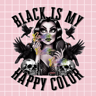 Black Is My Happy Color Png,  Skull Crow Clipart, Trendy Goth Clipart for DTF  or Shirt Printing, PNG Only!