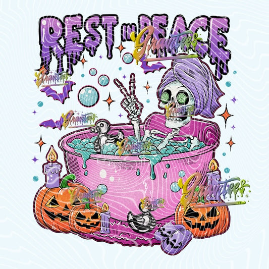Rest In Peace PNG, Halloween Skeleton Clipart for DTF or Shirt Printing PNG Only!
