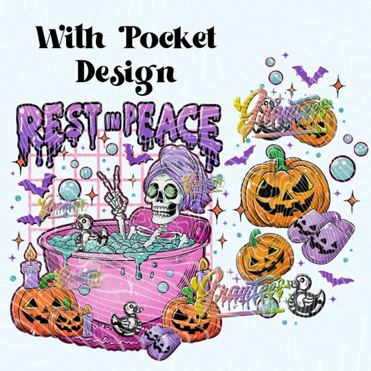 Rest In Peace With Sleeve PNG, Halloween Skeleton Clipart for DTF or Shirt Printing PNG Only!