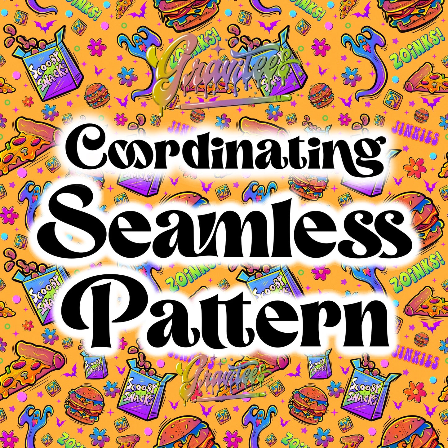Mystery Dog Orange Coordinating Seamless Design Png for DTF or Shirt Printing, PNG Only!