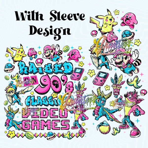 CLASSIC VIDEO GAMES With Sleeve Design Png for DTF or Shirt Printing, PNG Only!