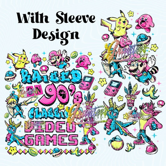 CLASSIC VIDEO GAMES With Sleeve Design Png for DTF or Shirt Printing, PNG Only!