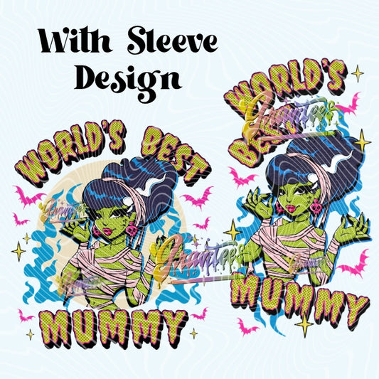 WORLDS BEST MUMMY With Sleeve Design Png for DTF or Shirt Printing, PNG Only!