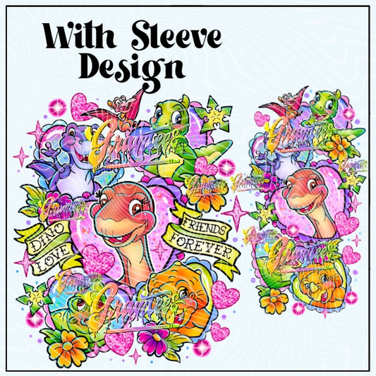 Valentine Dinosaurs with Sleeve Design Png for DTF or Shirt Printing, PNG Only!